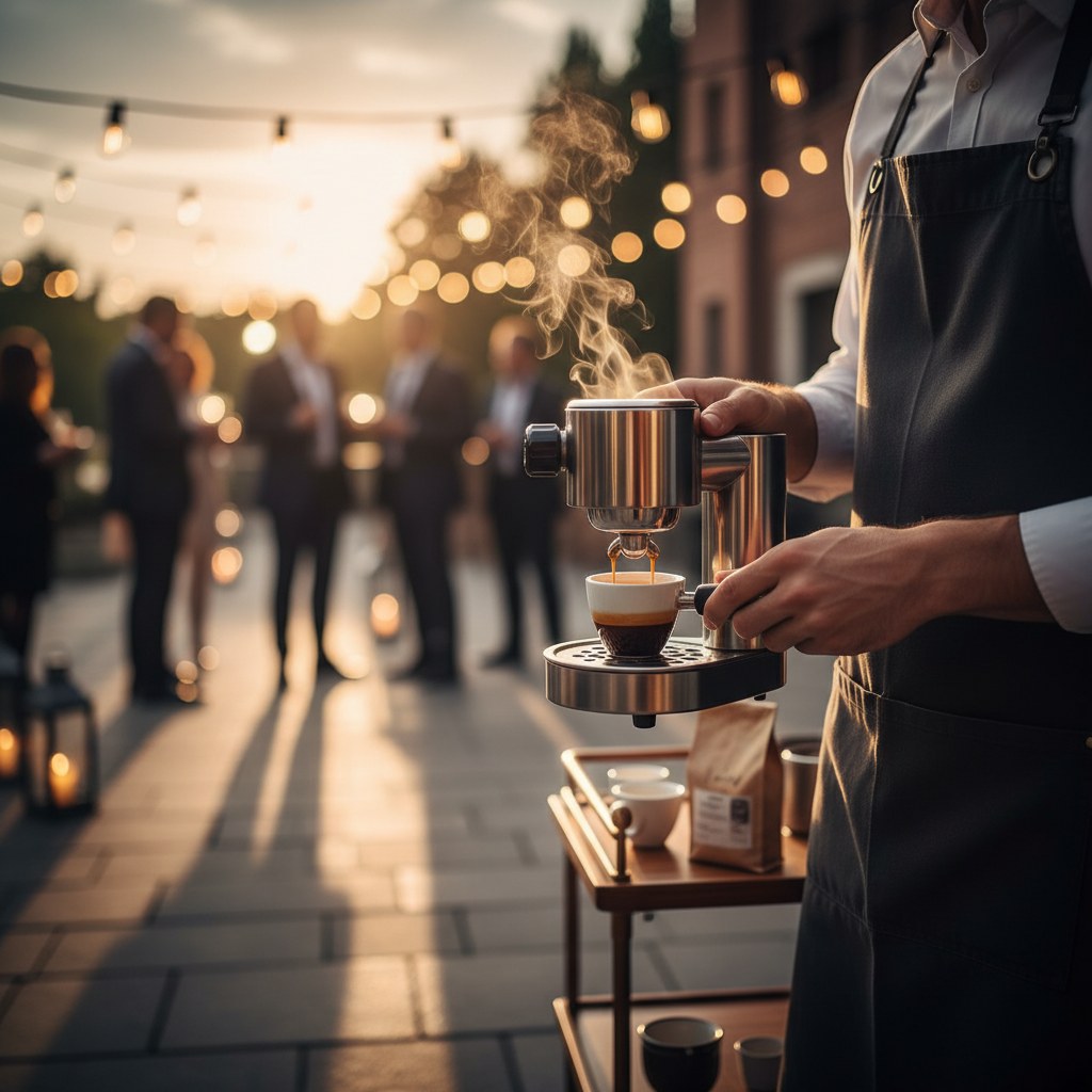 Barista etkinlikte espresso demleme yapıyor